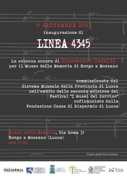 Linea 4345 - cartolina per inaugurazione della colonna sonora di Gianmarco Caselli per il Museo della Memoria di Borgo a Mozzano - retro